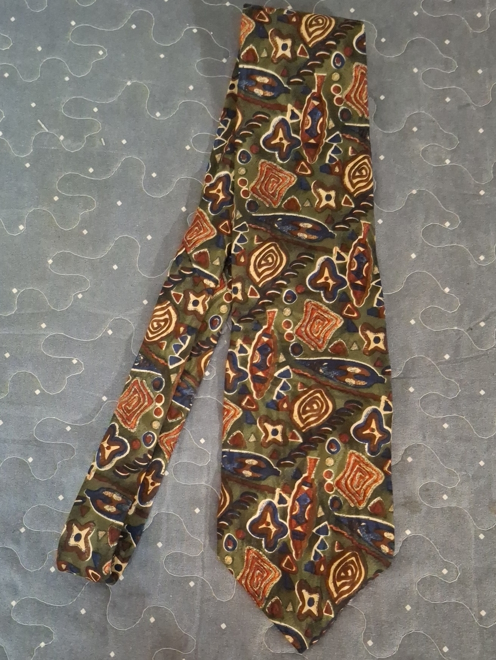 Royal Knight Abstract Olive Green Patterned Silk Tie NWT